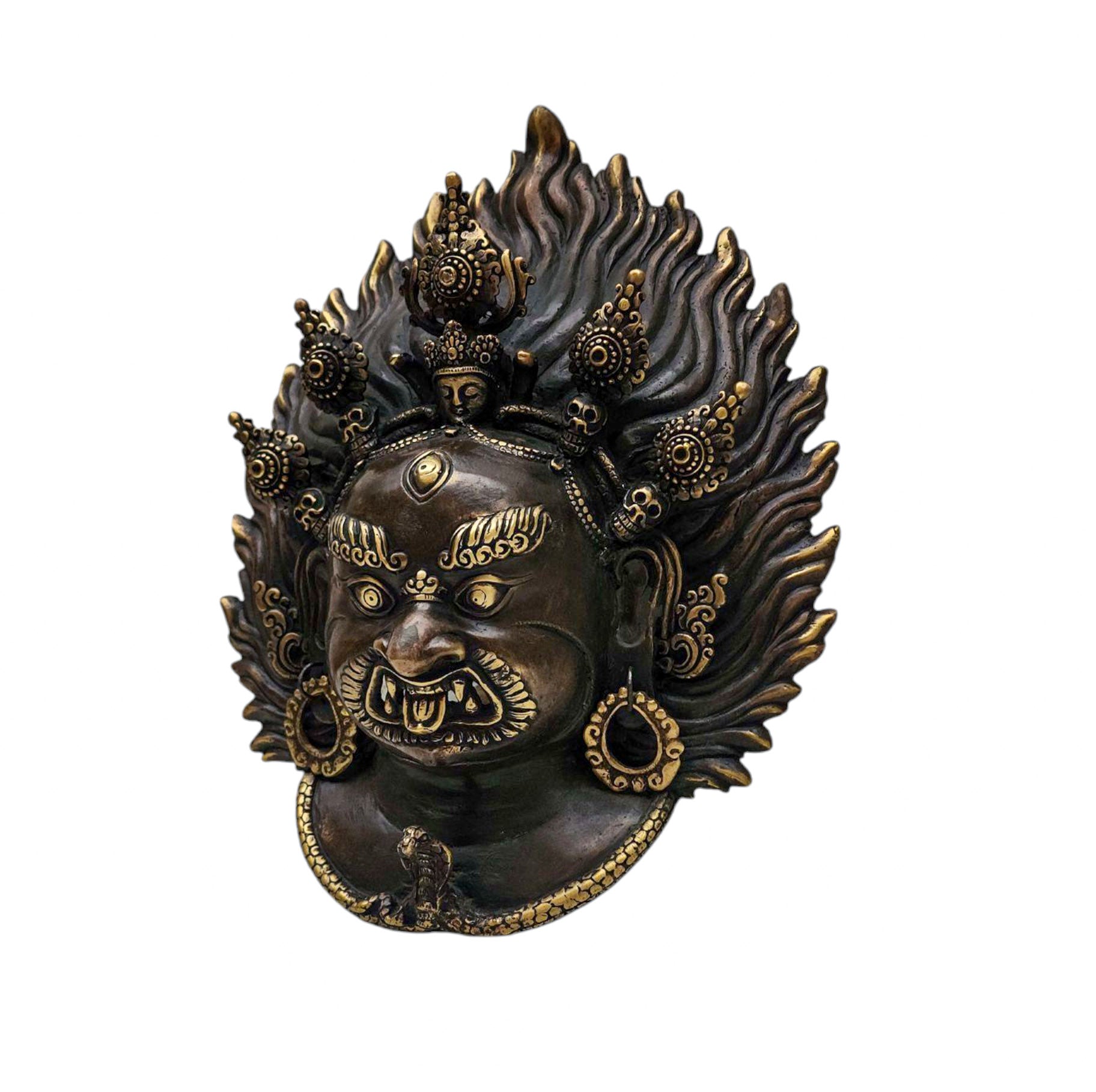 Bhairav, Handmade Ritual Metal Mask, Antique Finishing, Mahakala, Aakash Bhairav