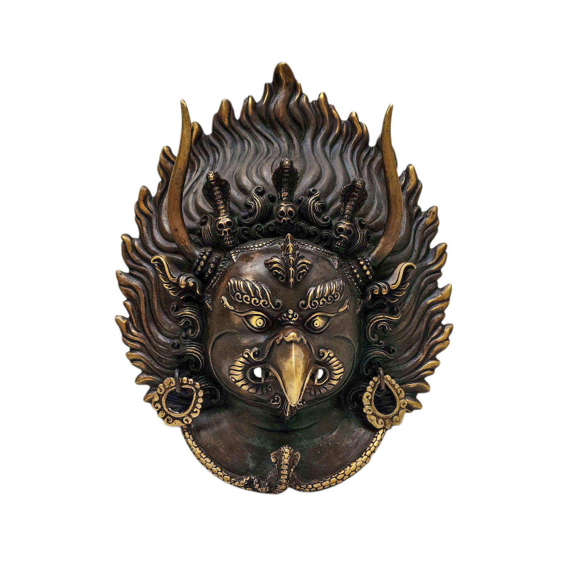 Garuda, Handmade Ritual Metal Mask, Antique Finishing, Divine Eagle, Protector and Enemy of Evil Forces