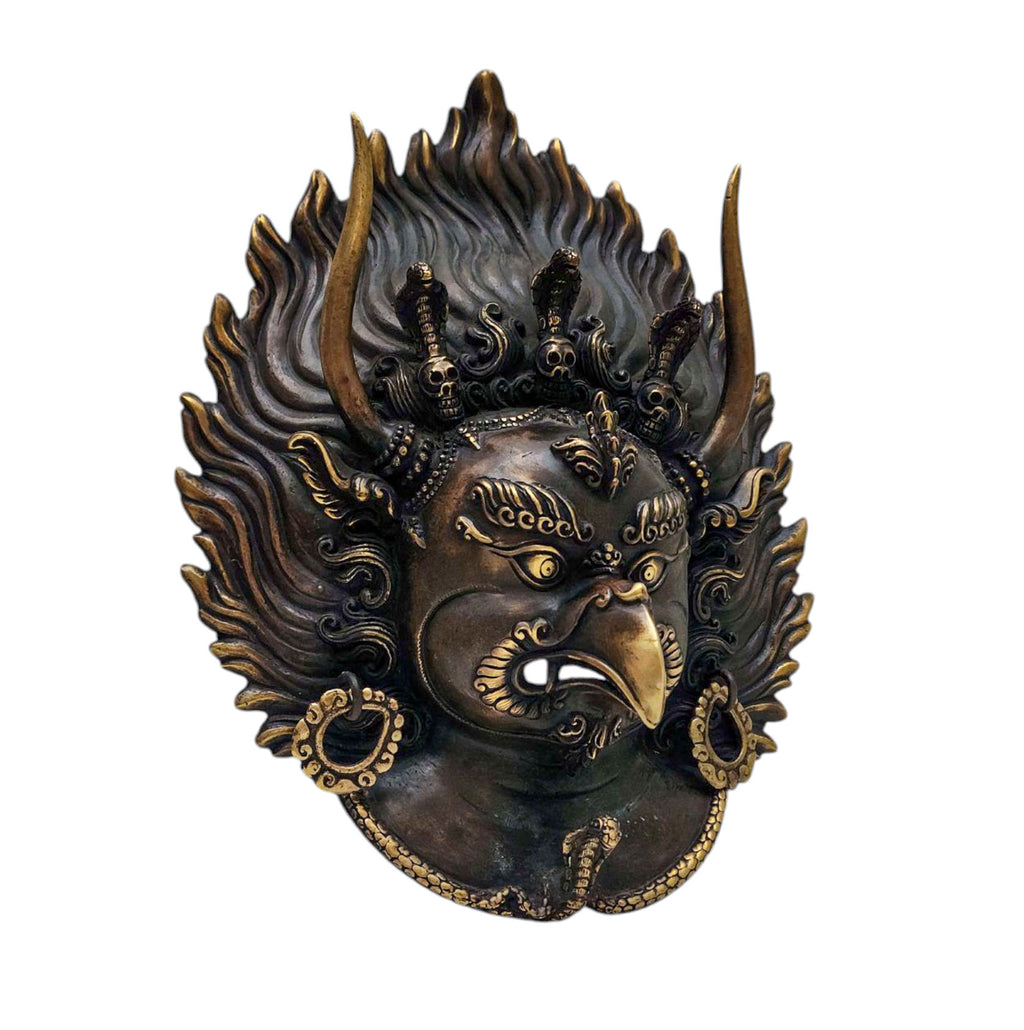 Garuda, Handmade Ritual Metal Mask, Antique Finishing, Divine Eagle, Protector and Enemy of Evil Forces