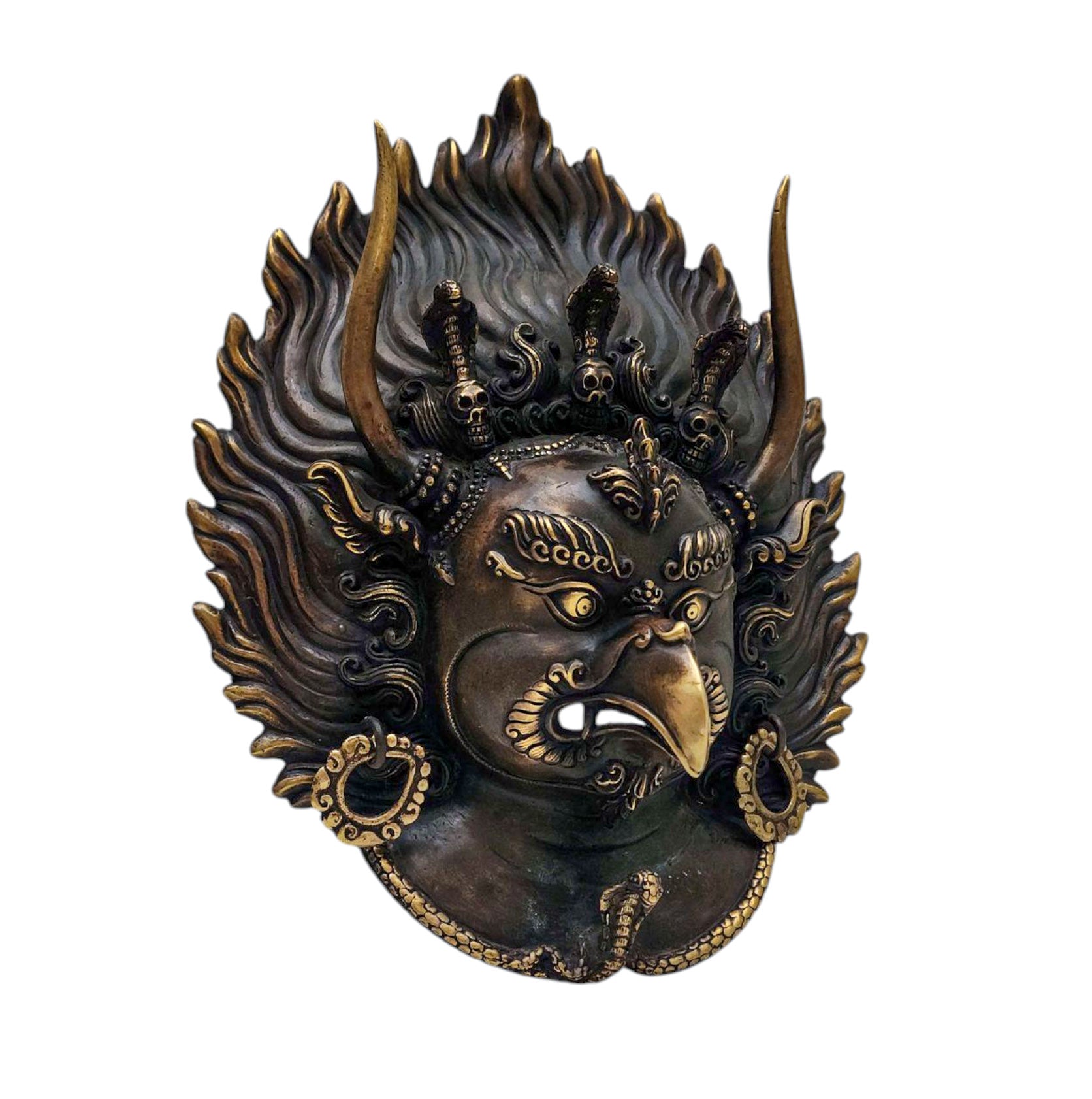Garuda, Handmade Ritual Metal Mask, Antique Finishing, Divine Eagle, Protector and Enemy of Evil Forces