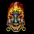 Colorful mask with intricate designs on a black background