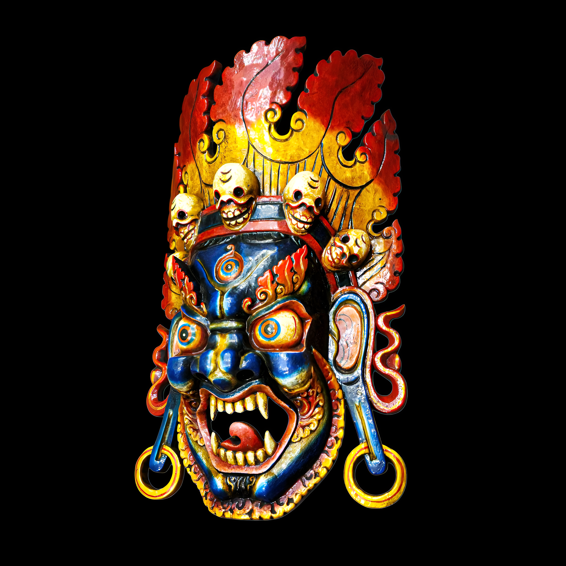 Bhairav Wooden Mask, Hand-Carved Wall Hanging, Traditional Painted, Nepali Handmade