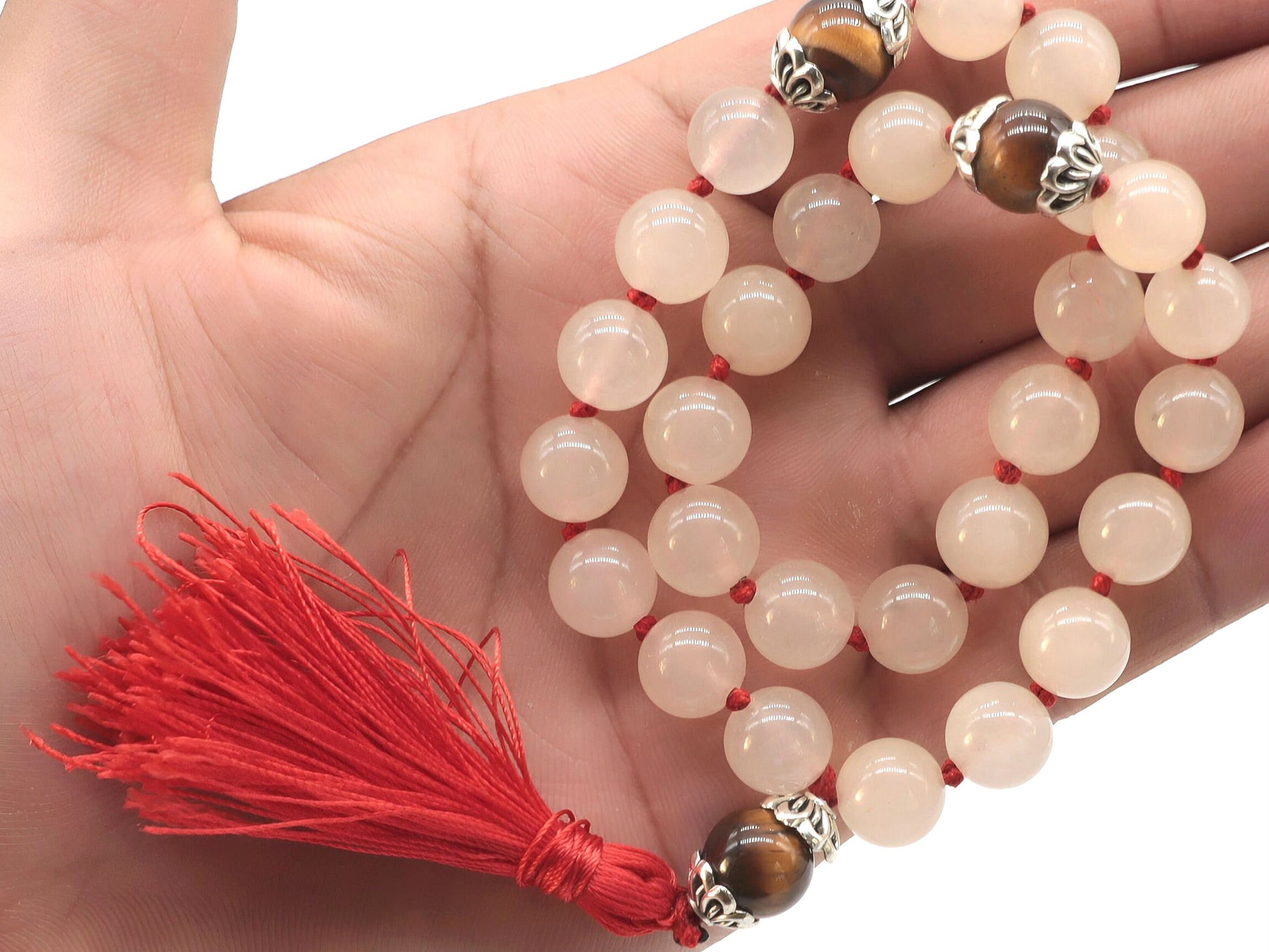 Rose Pocket Mala Mini 27 Beads Rose Quartz And Tiger Eye Japa Mala