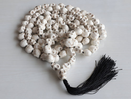108+1 Hindu Goddess Kali Skull Mala Necklace - Hand knotted, Natural Beads For Prayer Rosary  Meditation and Spiritual Protection