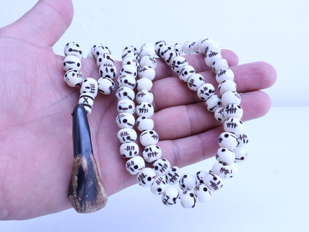 Tibetan Hand Carved Bone Skull Bead Mala