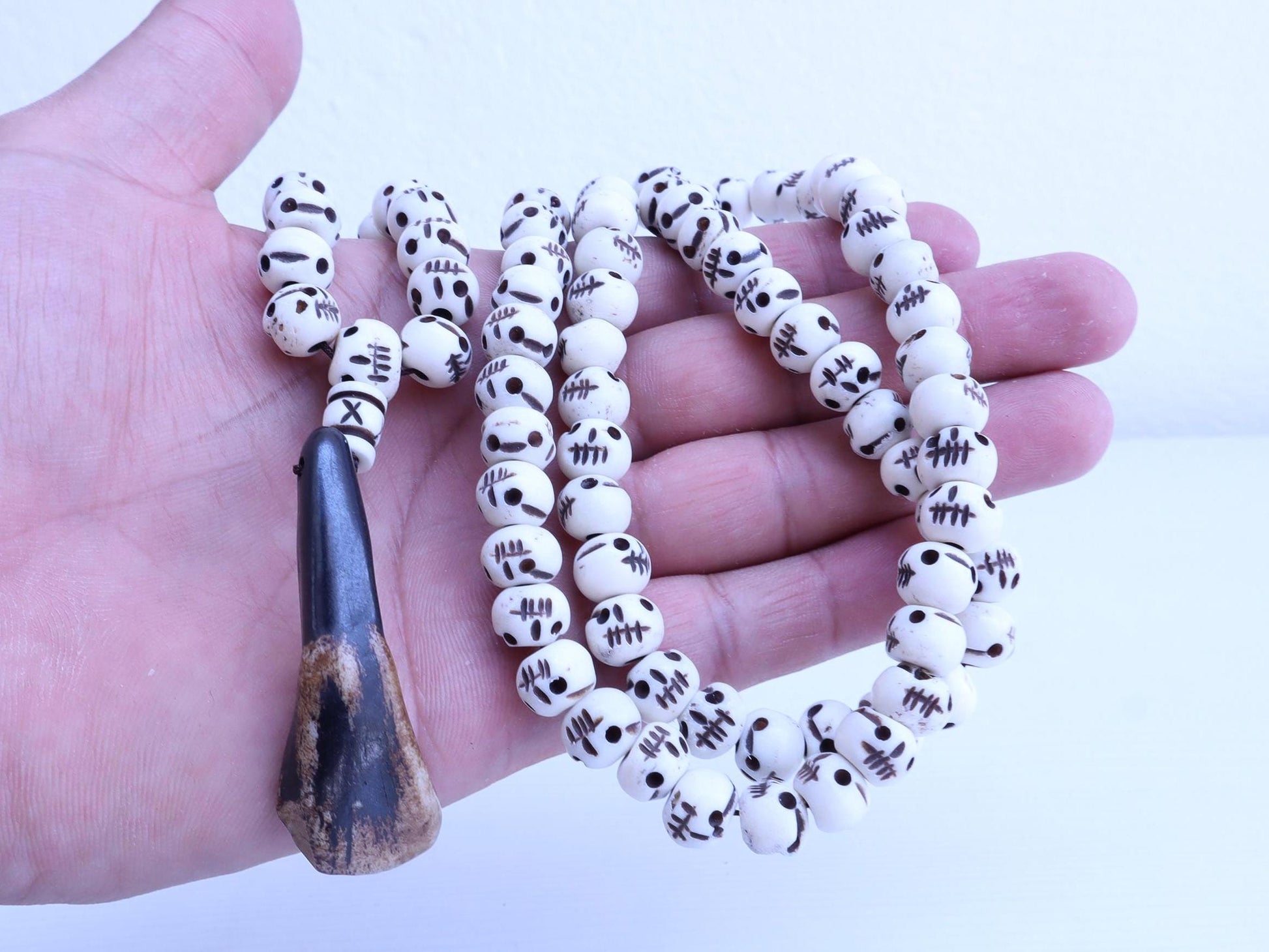 Tibetan Hand Carved Bone Skull Bead Mala