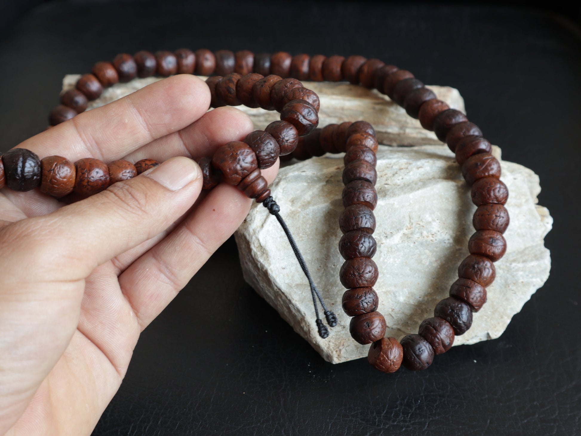Tibetan Bodhi Seed Mala, Aged Dark Phoenix Eye Buddhist Japa Prayer Beads, Free Bodhi Bracelet