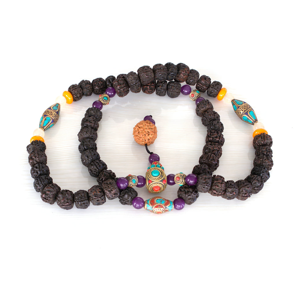 Tibetan Rudraksha Beads Mala With Natural Stones