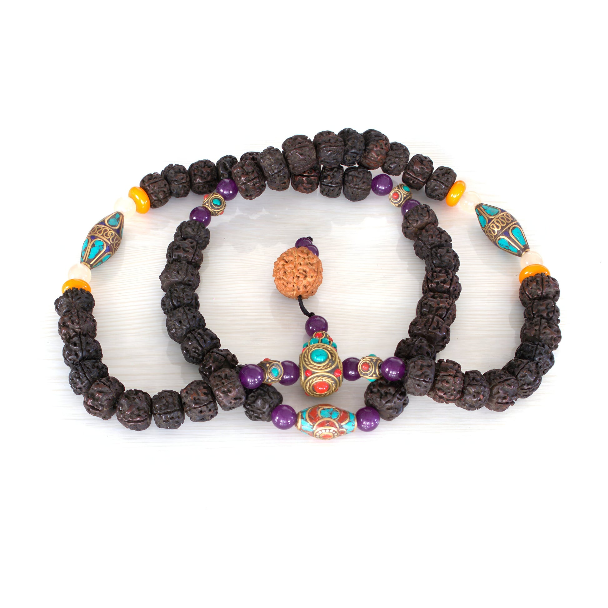 Tibetan Rudraksha Beads Mala With Natural Stones