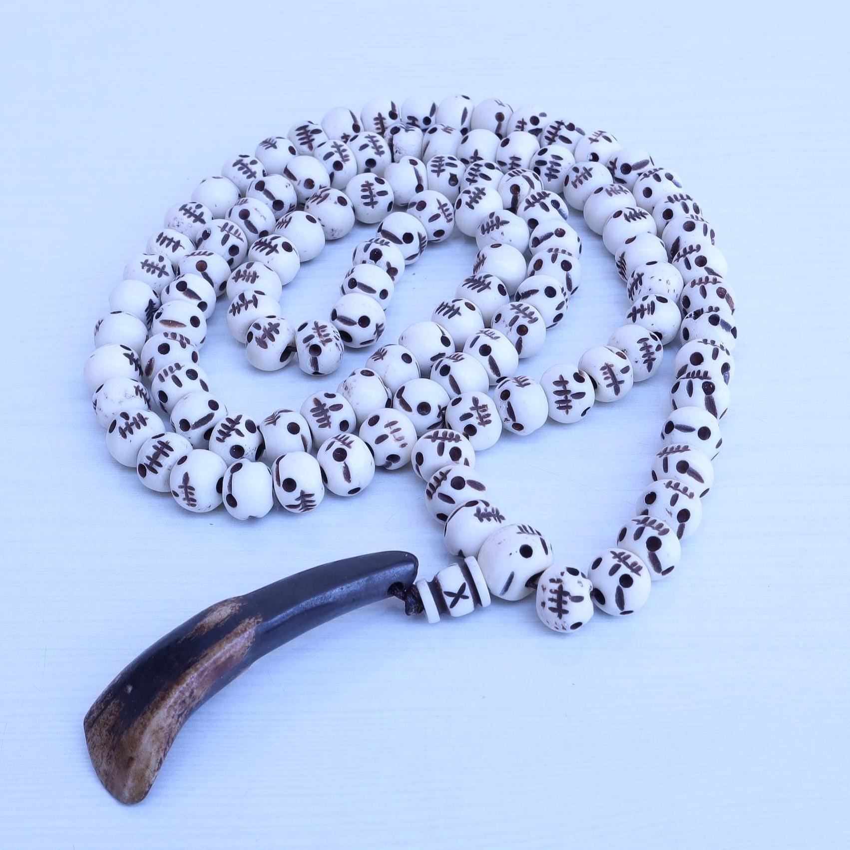 Tibetan Hand Carved Bone Skull Bead Mala