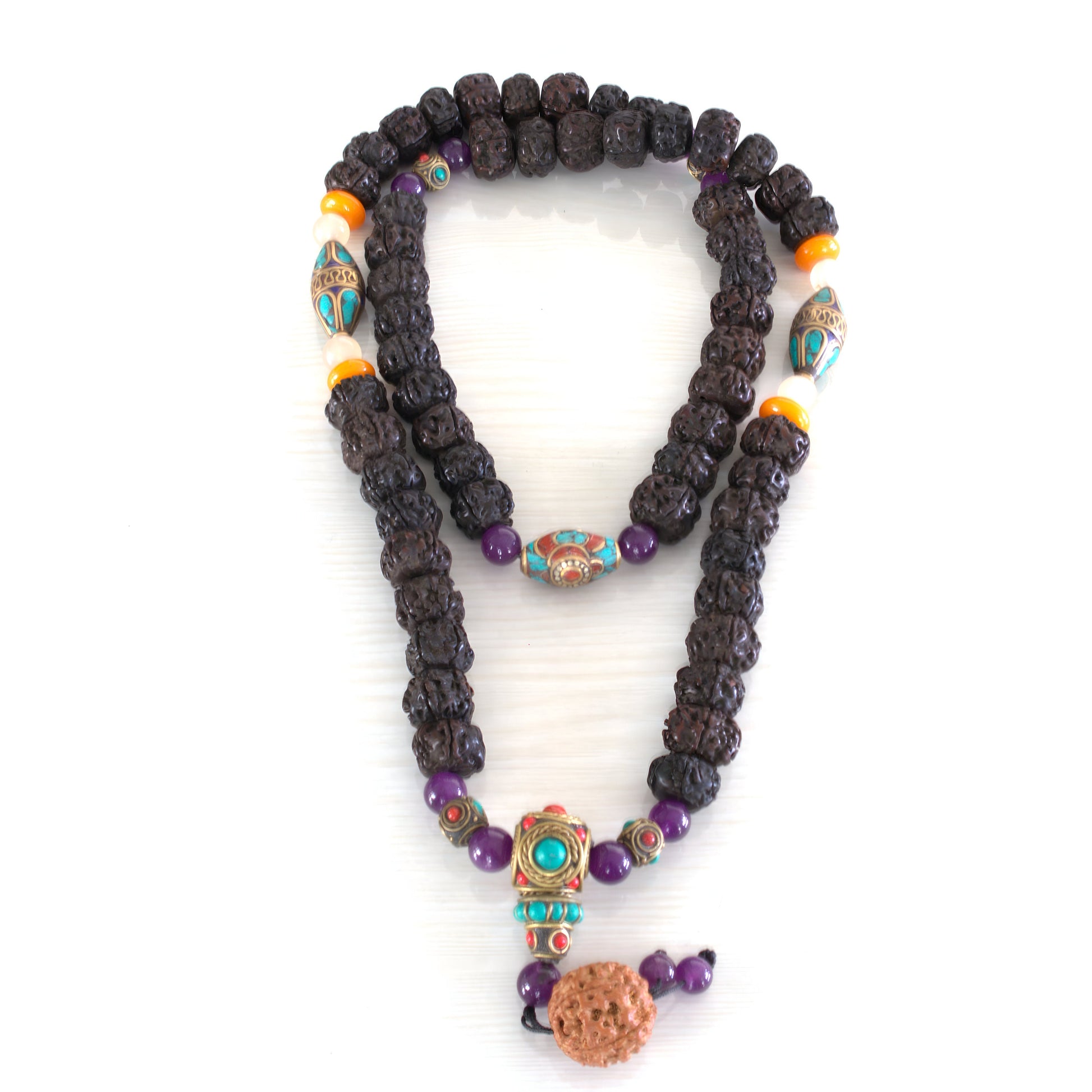 Tibetan Rudraksha Beads Mala With Natural Stones