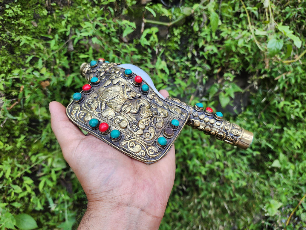Tibetan Vajra Conch Shell With Intricate Handcrafted Artistry
