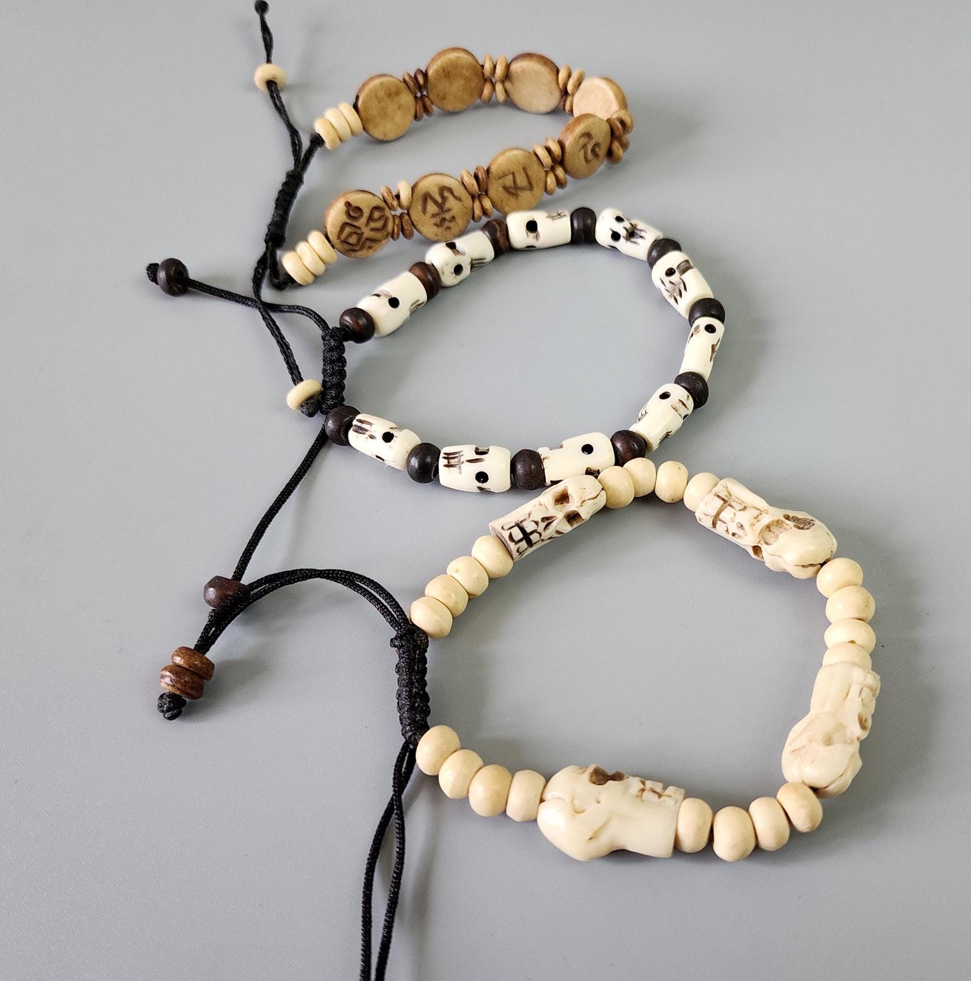 Tibetan Hand Carved Friendship Bracelet Set Of 3, Made To Order