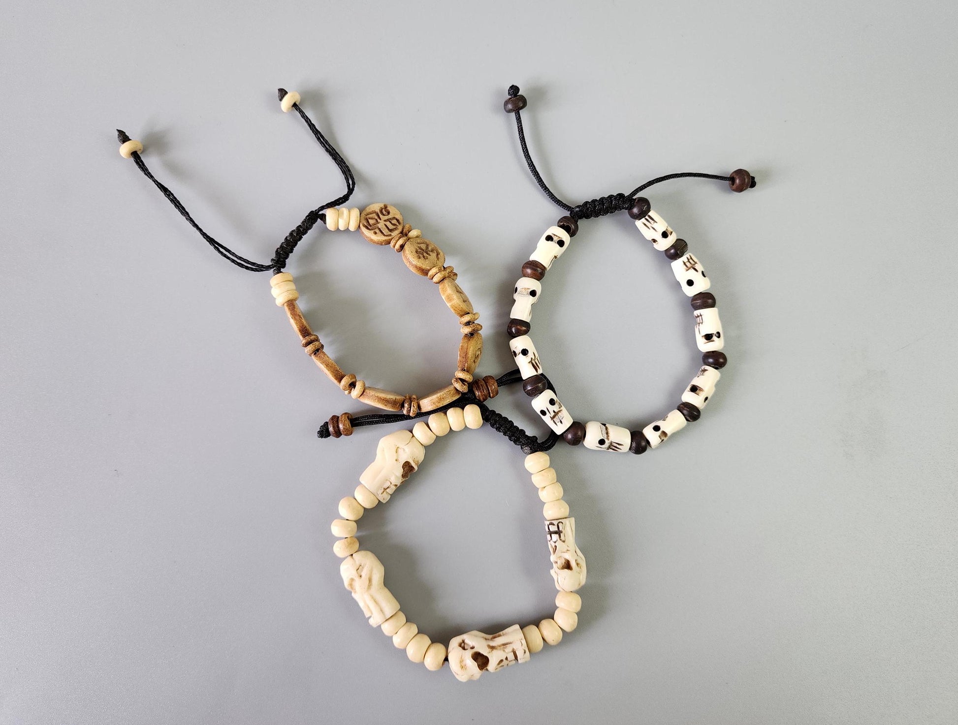 Tibetan Hand Carved Friendship Bracelet Set Of 3, Made To Order