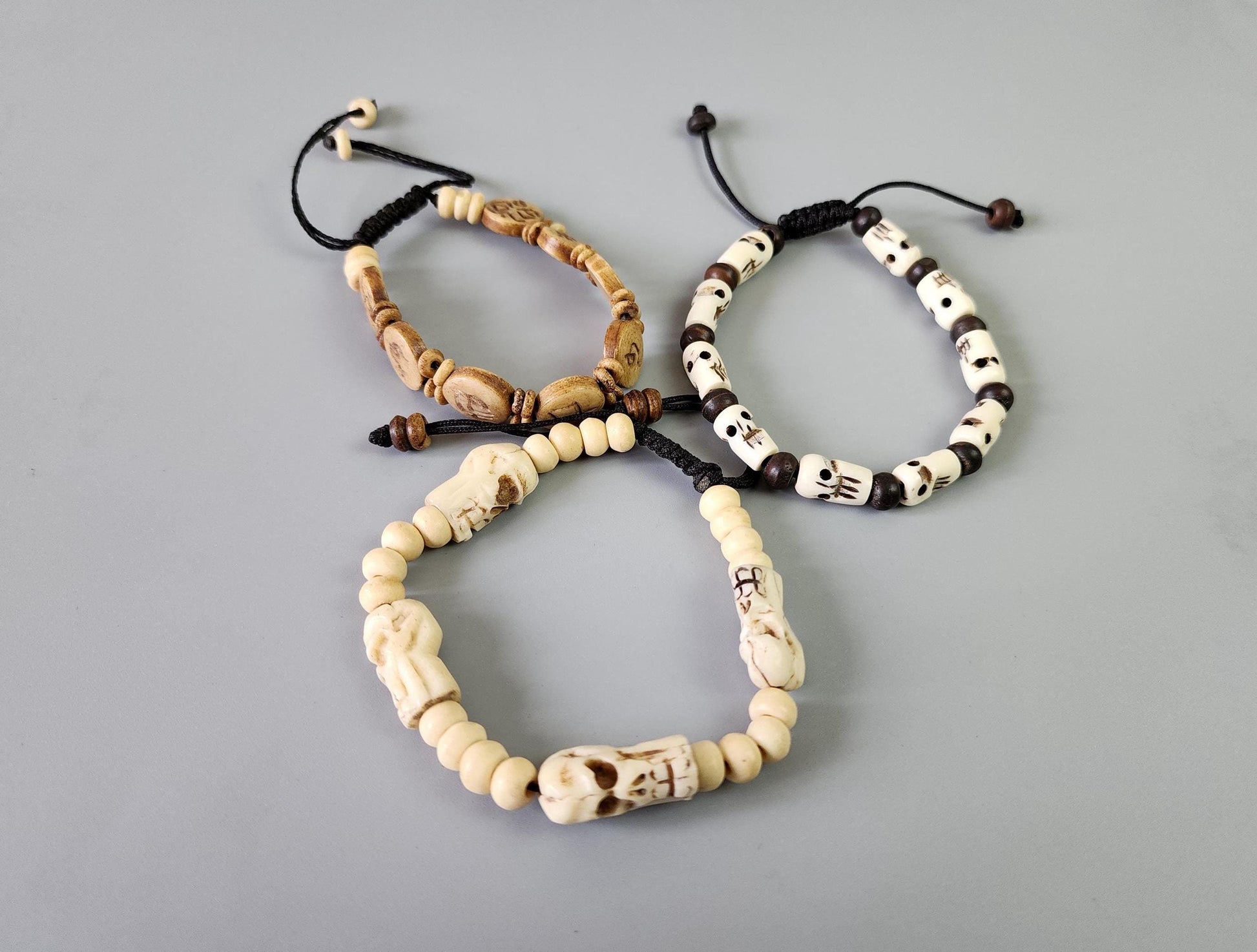 Tibetan Hand Carved Friendship Bracelet Set Of 3, Made To Order