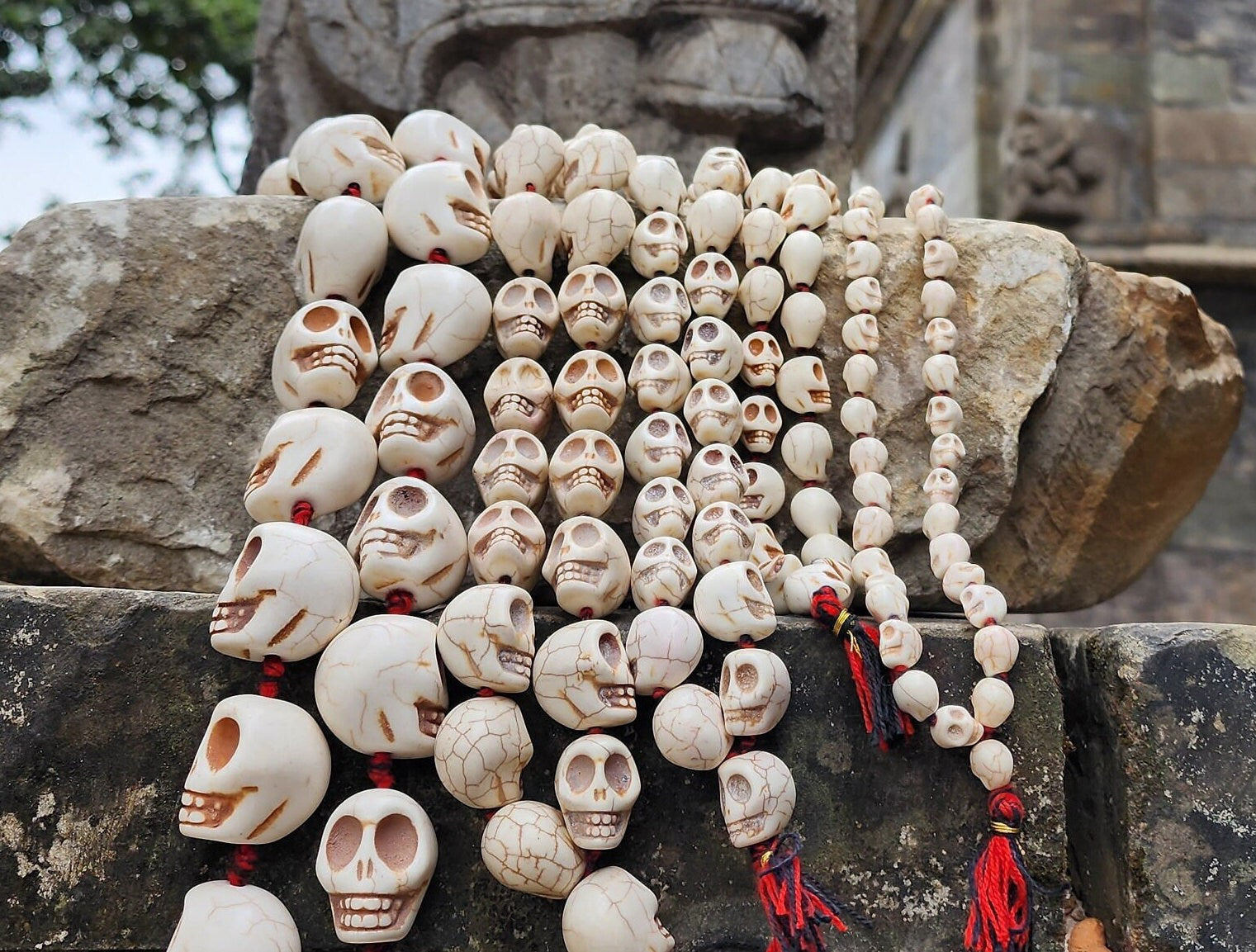 White Howlite Skull Meditation Yoga Beads, Ma Kali Prayer Beads