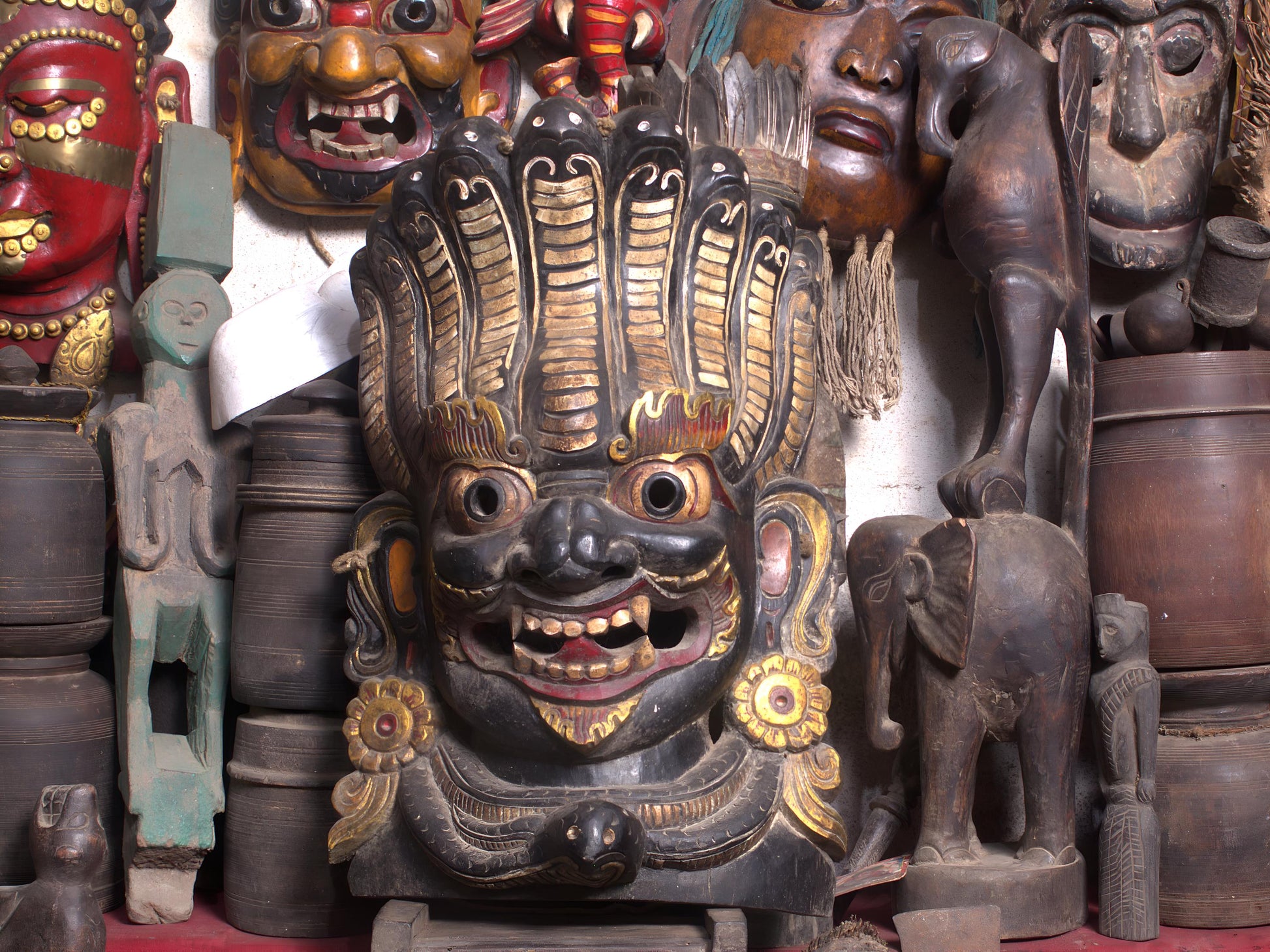Large Naag Bhairav Wood Mask For Wall Decor