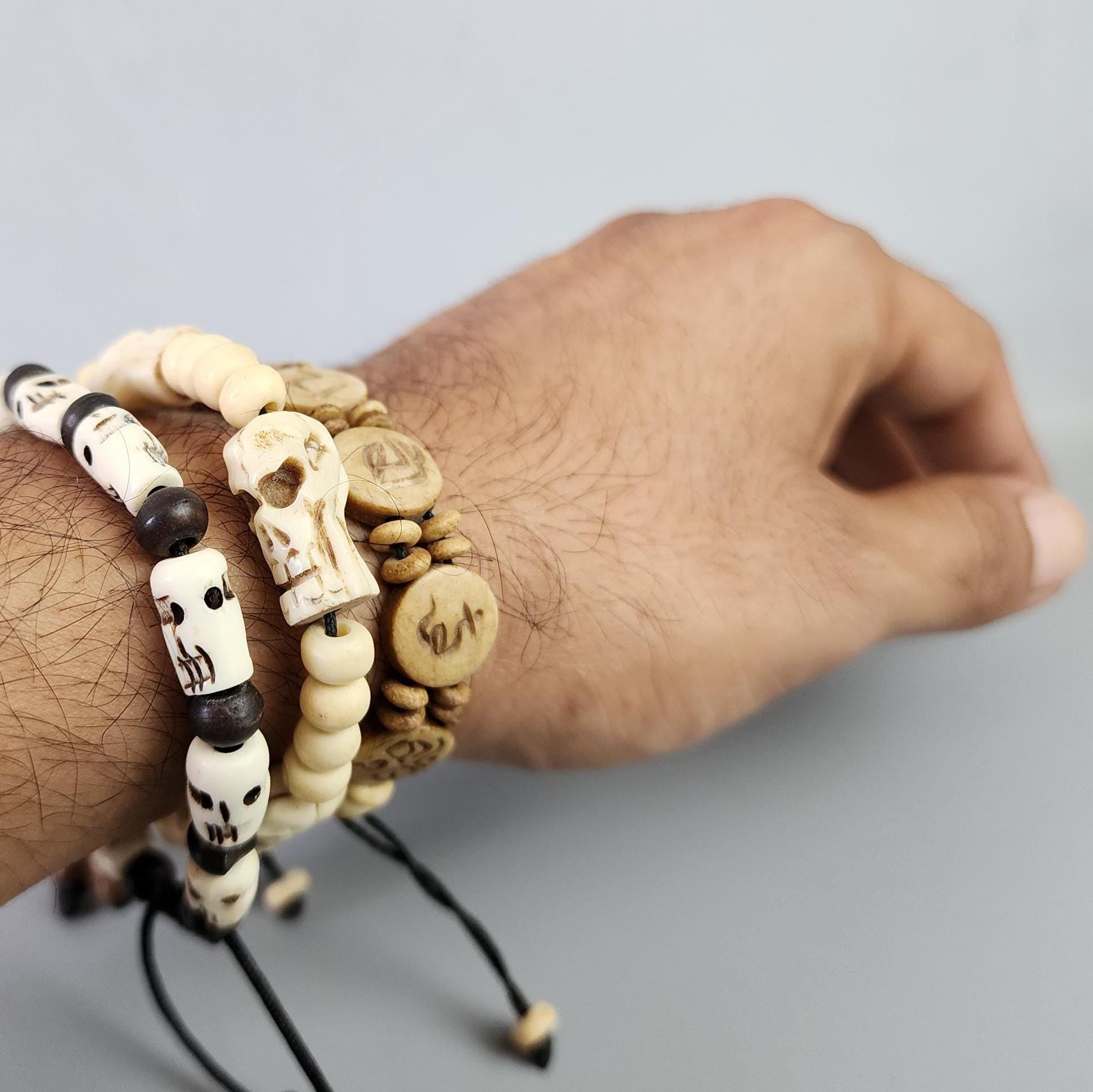 Tibetan Hand Carved Friendship Bracelet Set Of 3, Made To Order