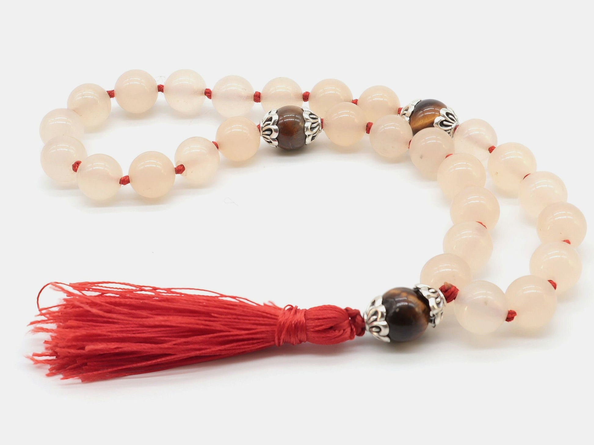 Rose Pocket Mala Mini 27 Beads Rose Quartz And Tiger Eye Japa Mala