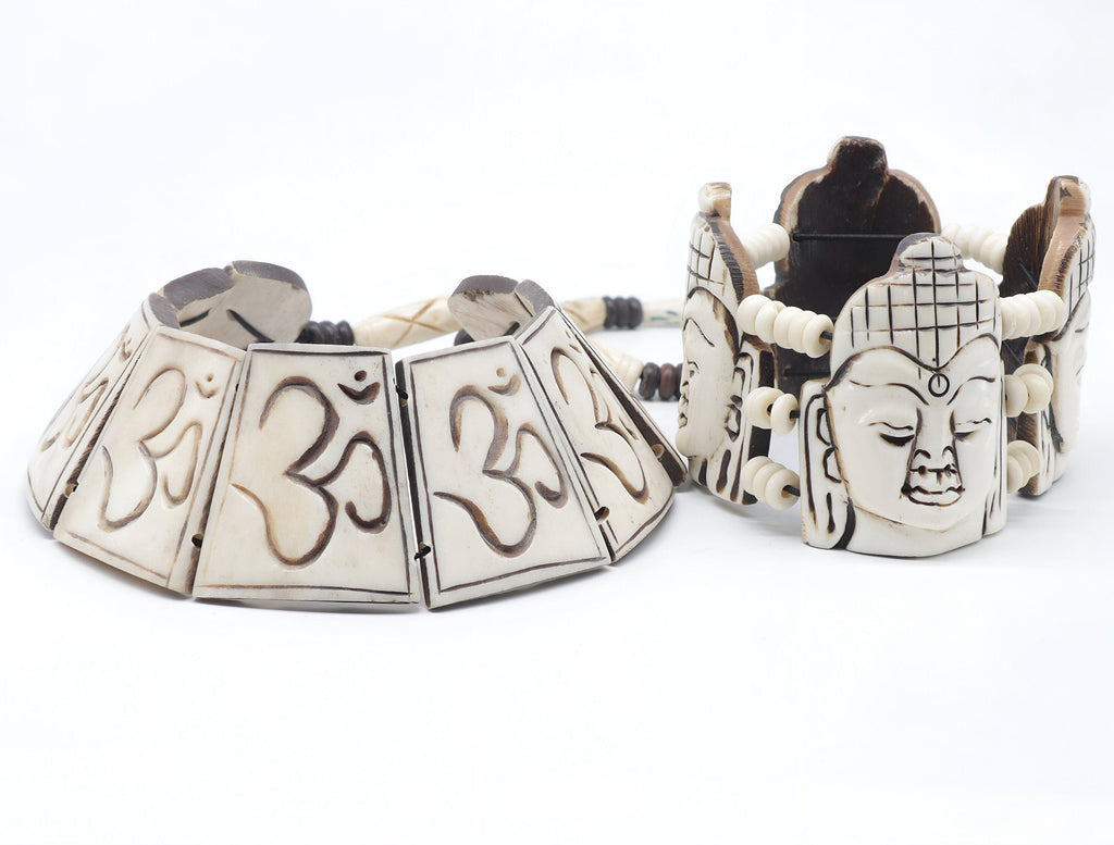 Yak Bone Om Buddha Necklace Jewelry And Bracelet Set