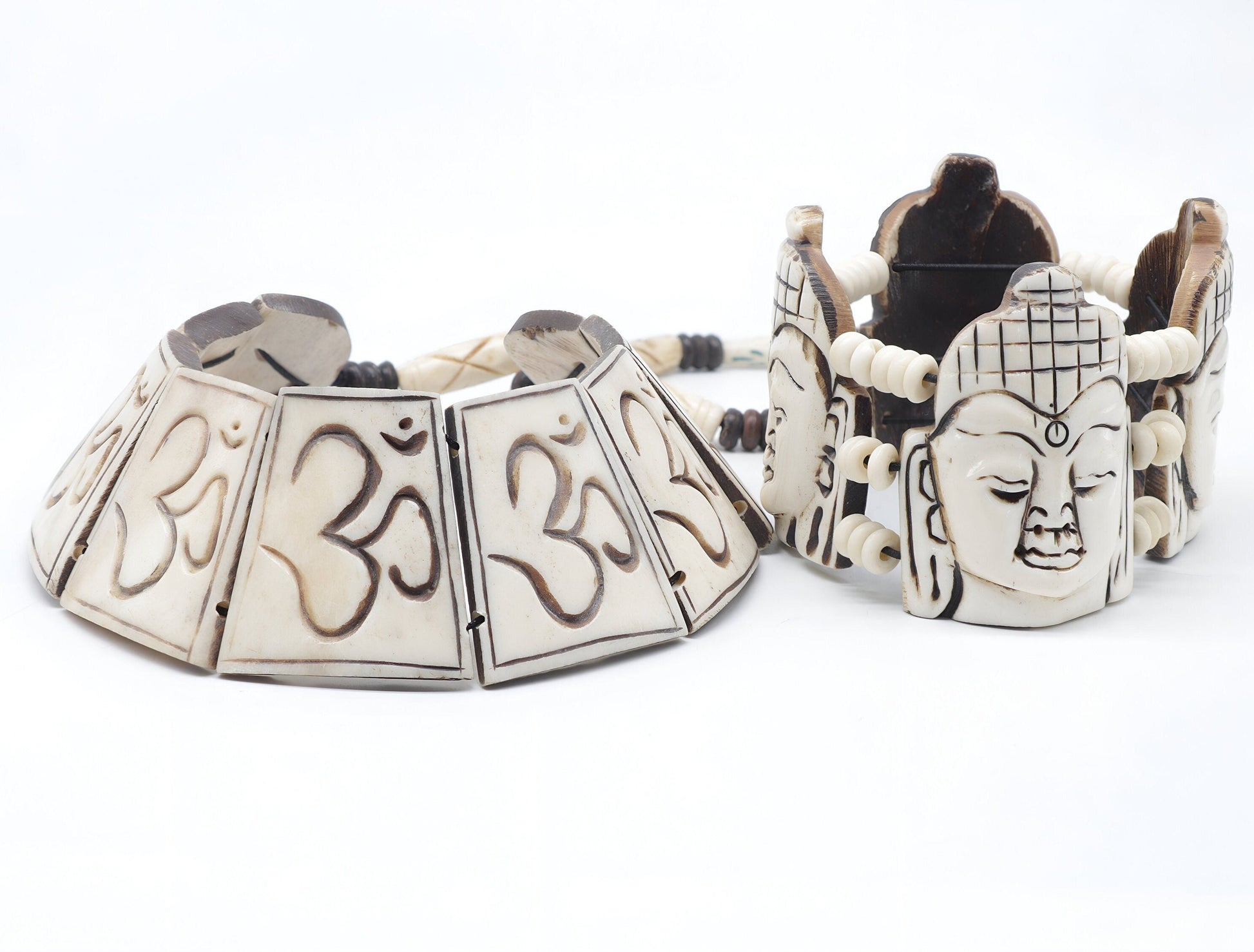 Yak Bone Om Buddha Necklace Jewelry And Bracelet Set