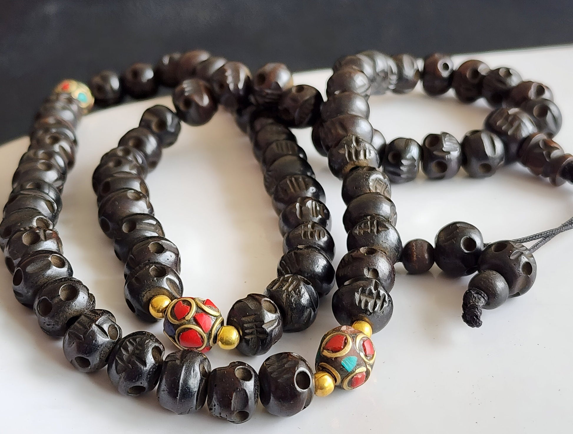 Kali Skull Bone Mala - Tibetan Hand Carved Buddhist Necklace