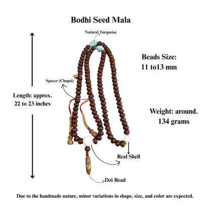 Bodhi Chitta Mala Tibetan Prayer Beads With Sankha Shell, Natural Dzi, Turquoise