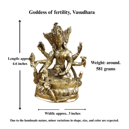 Vasudhara Statue, Buddhist Wealth Goddess Brass Idol