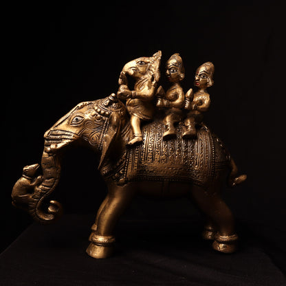 Antique Brass Ganesh Statue: Riddhi Siddhi, Handmade Nepal Idol