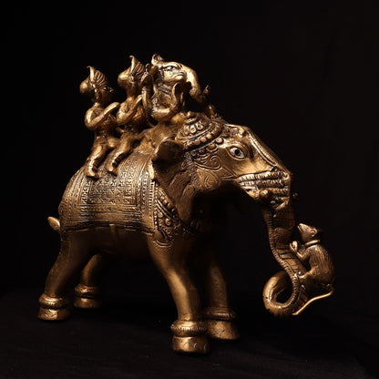 Antique Brass Ganesh Statue: Riddhi Siddhi, Handmade Nepal Idol