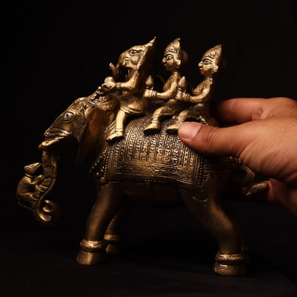 Antique Brass Ganesh Statue: Riddhi Siddhi, Handmade Nepal Idol