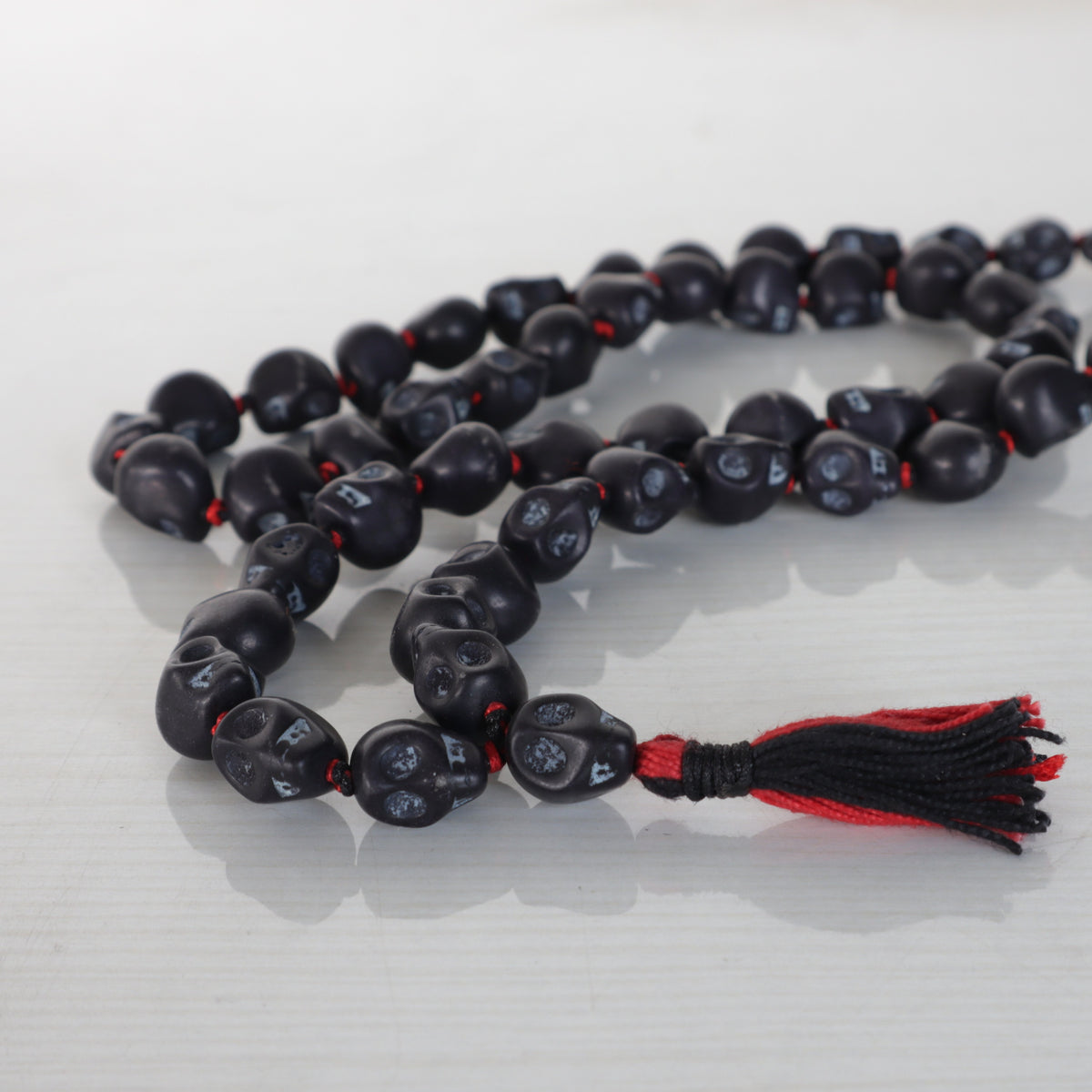 Black Kali Skull Mala Necklace: Howlite Beads, Protection