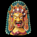 Colorful mask with intricate design on a black background