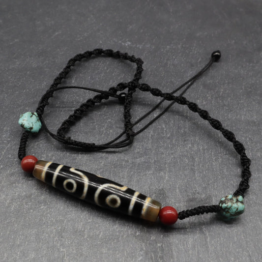 Antique Tibetan Agate Dzi Bead, Guru Rinpoche Three Realms