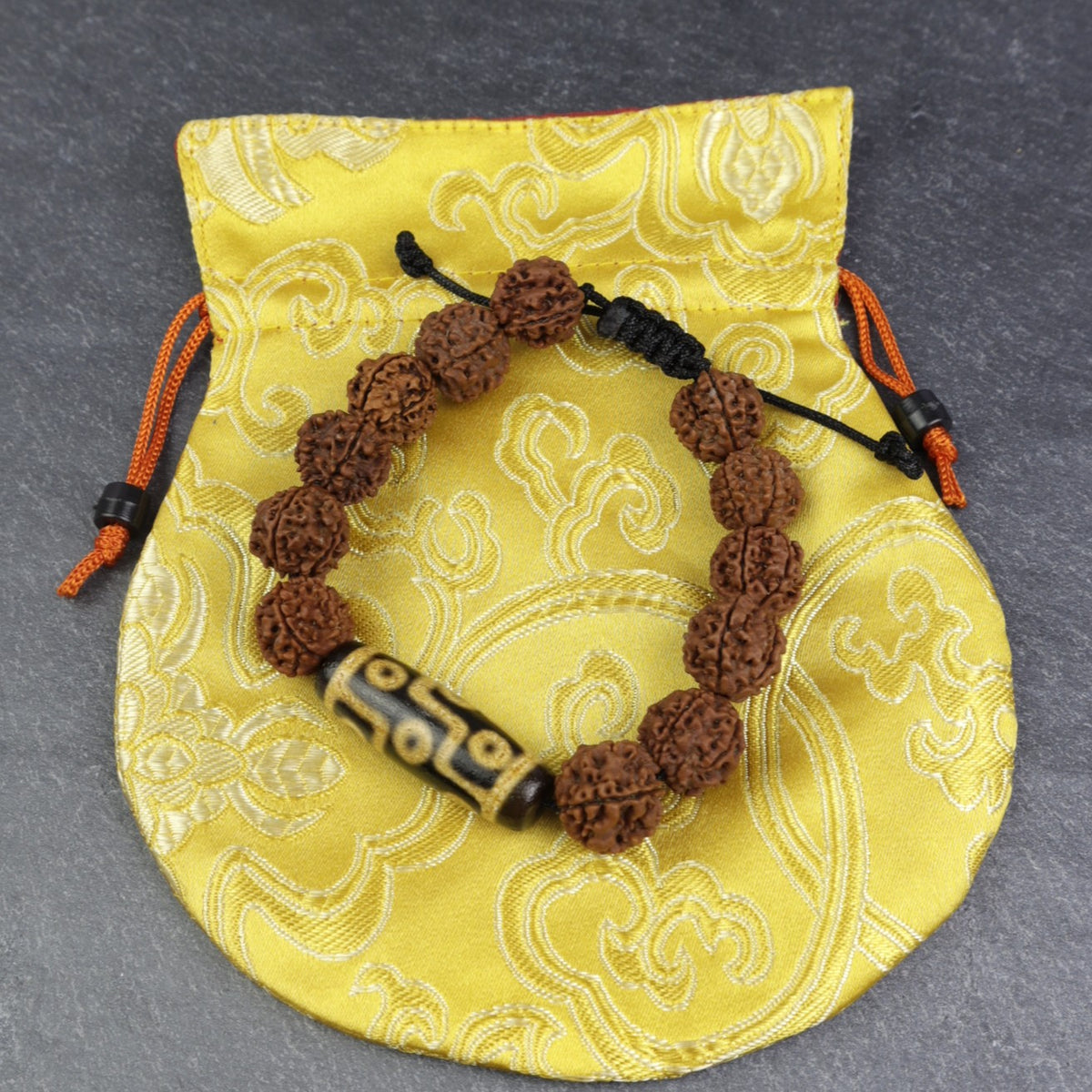 Dzi Rudraksha Bracelet, Tibetan Dzi & Nepali 5 Face Rudraksha