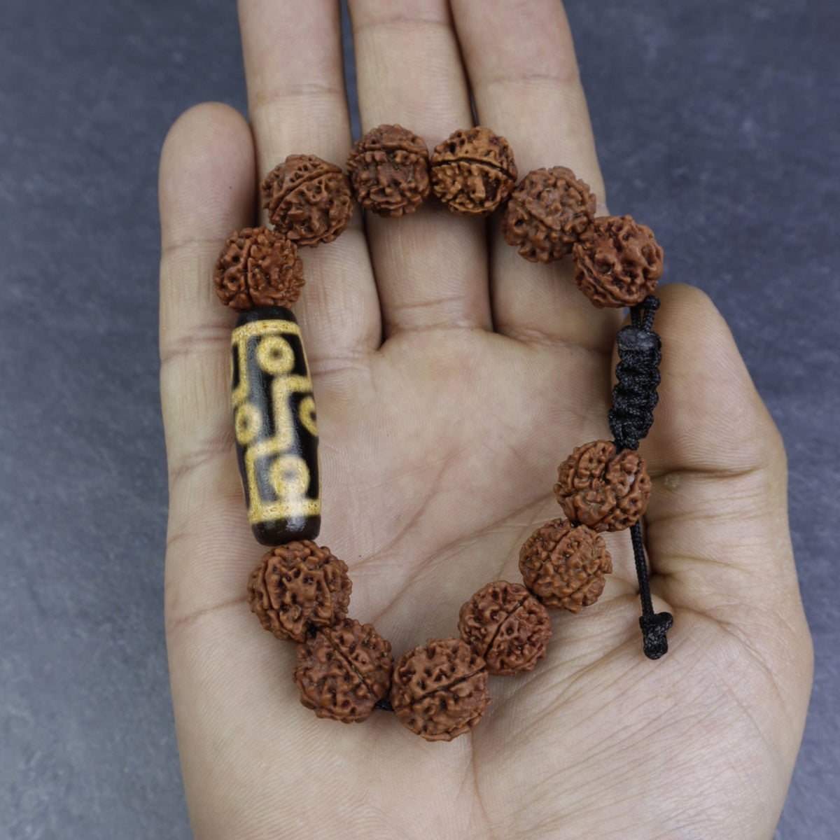 Dzi Rudraksha Bracelet, Tibetan Dzi & Nepali 5 Face Rudraksha