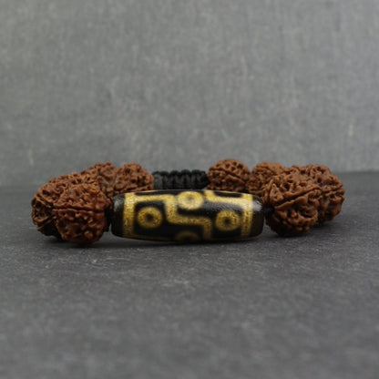 Dzi Rudraksha Bracelet, Tibetan Dzi & Nepali 5 Face Rudraksha