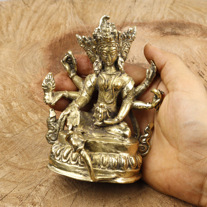 Vasudhara Statue, Buddhist Wealth Goddess Brass Idol