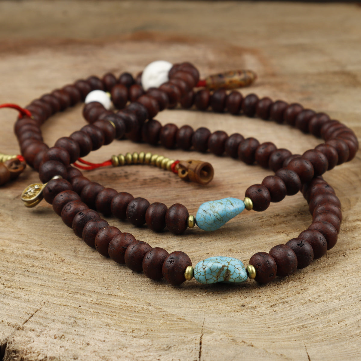 Bodhi Chitta Mala Tibetan Prayer Beads With Sankha Shell, Natural Dzi, Turquoise