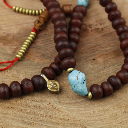 Bodhi Chitta Mala Tibetan Prayer Beads With Sankha Shell, Natural Dzi, Turquoise