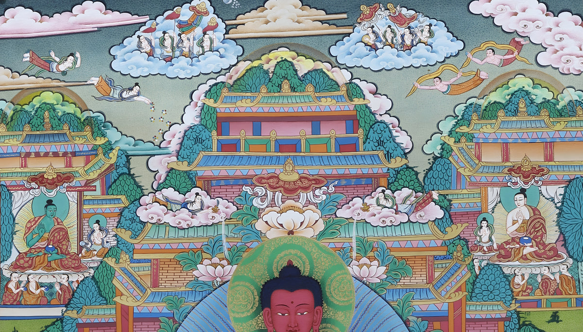 Amitabha Pure Land Thangka, Sukhavati, Realm of Bliss