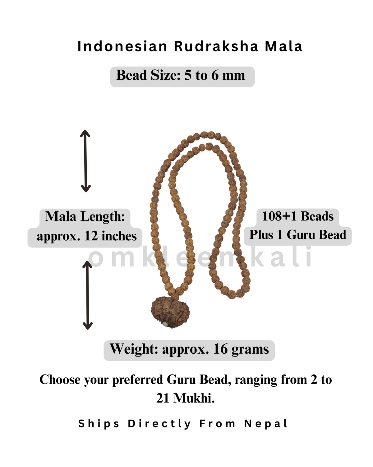 Authentic Rudraksha Mala, Choose Your Nepali Mukhi Guru Bead