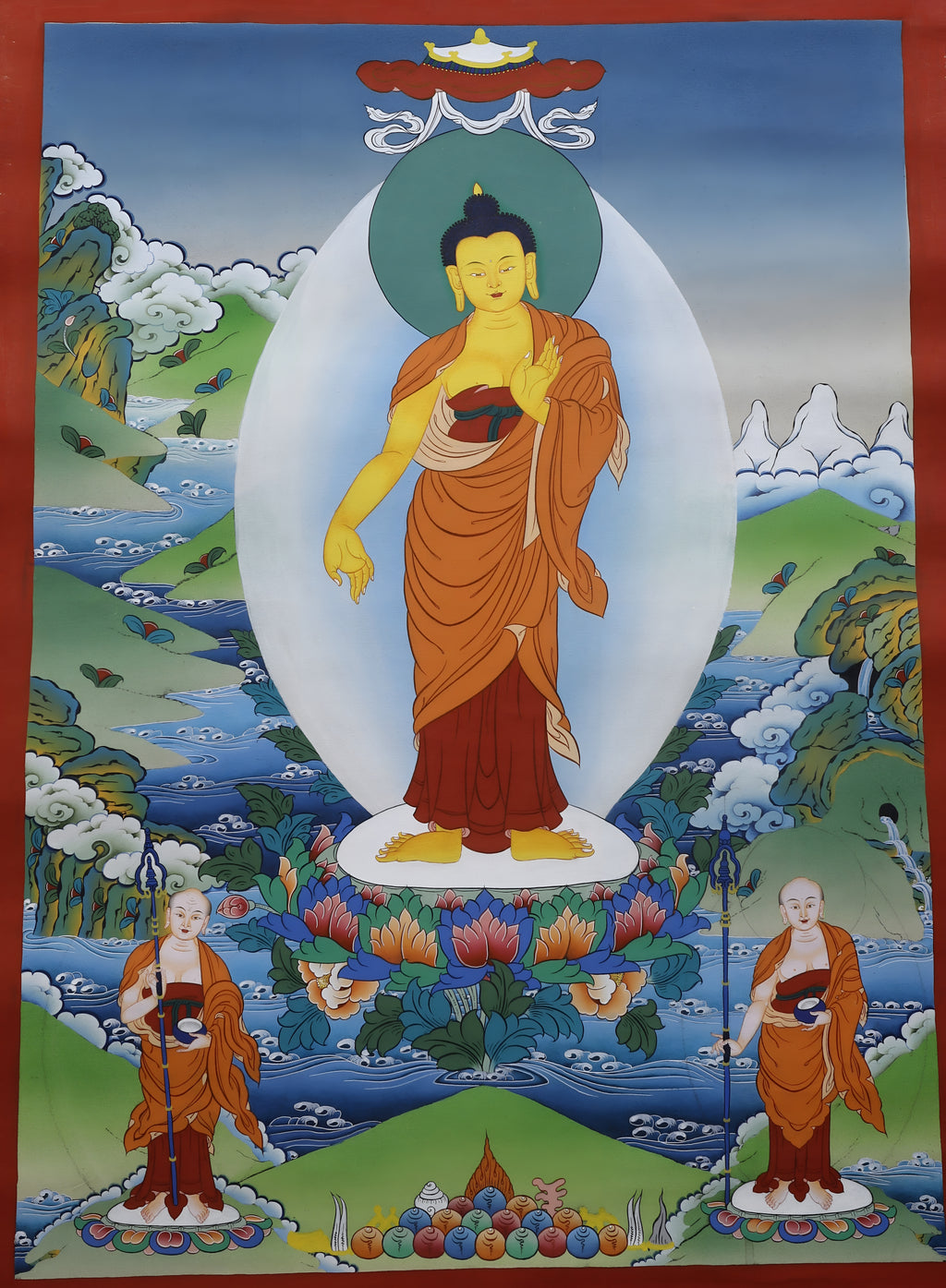 Shakyamuni Buddha Thangka With Shariputra And Maudgalyayana