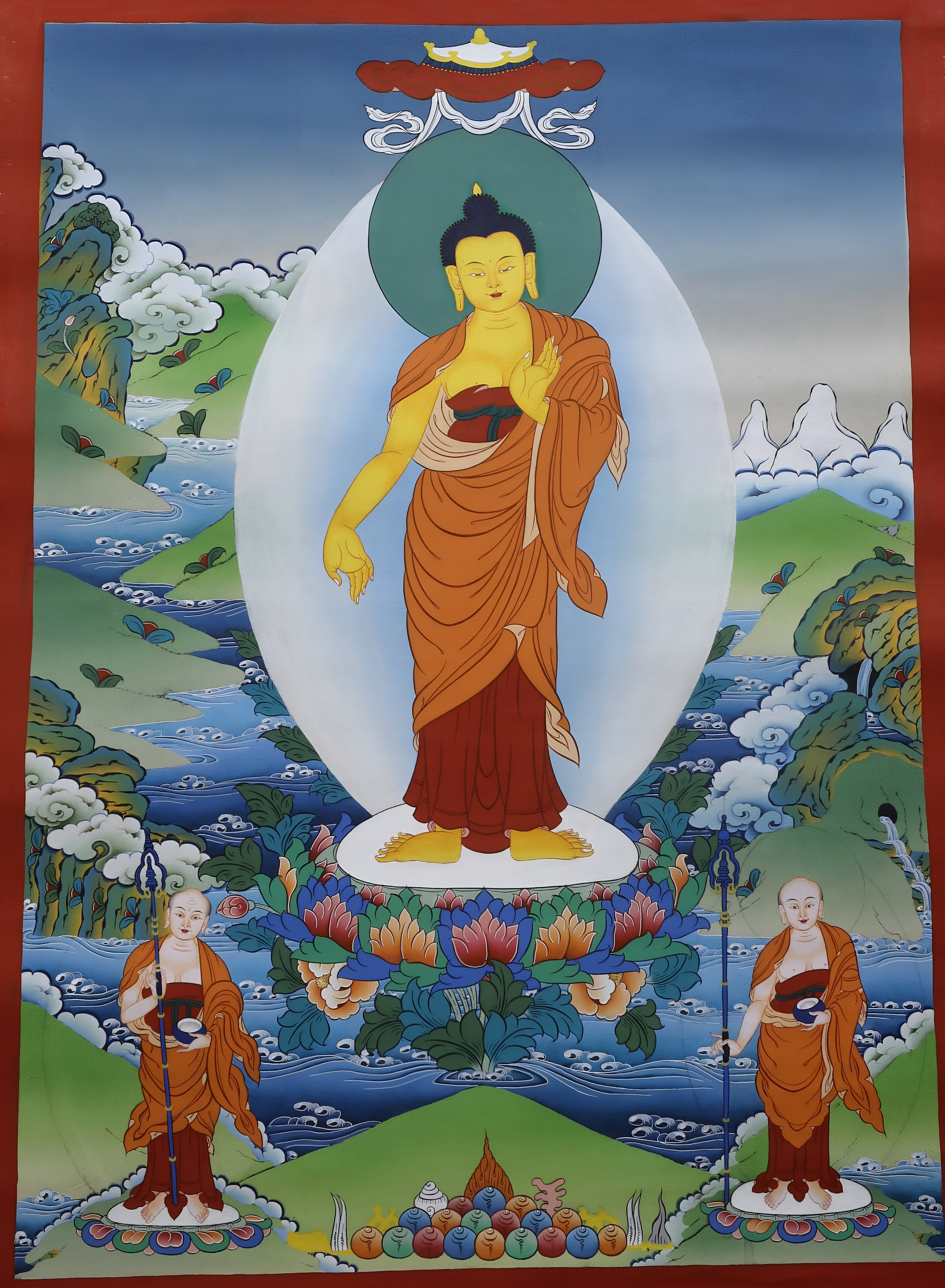 Shakyamuni Buddha Thangka With Shariputra And Maudgalyayana