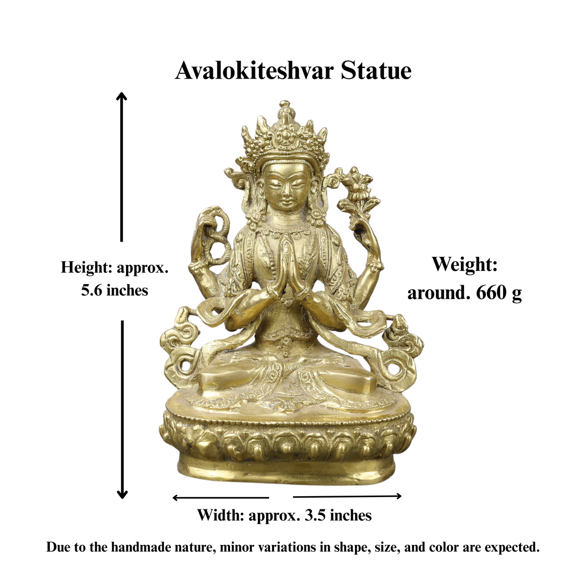 Avalokiteshvara, Buddhist Deity Chenrezig Brass Statue