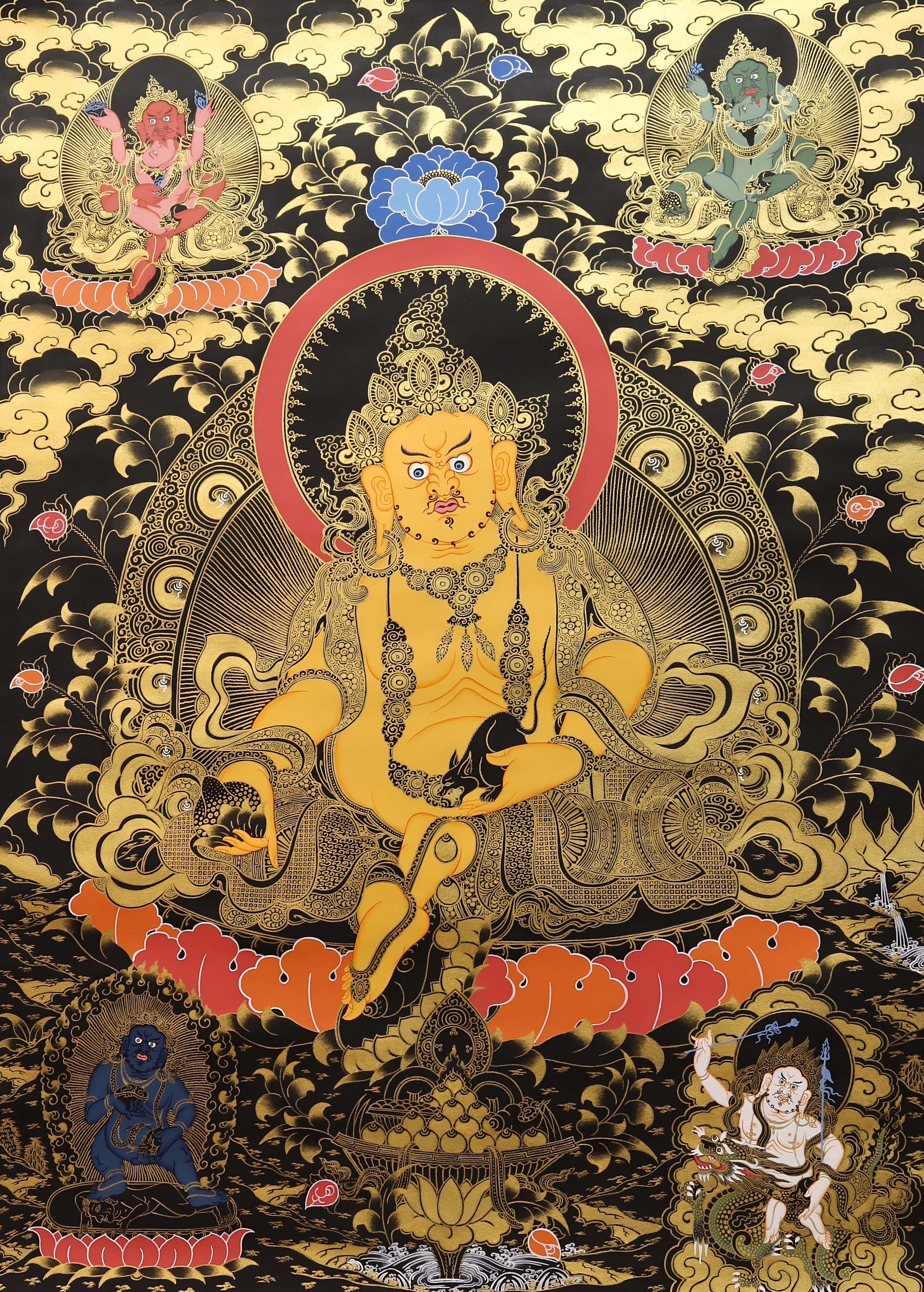 Five Dzambhala Thangka, Wealth Deity Of Abundance And Virtue