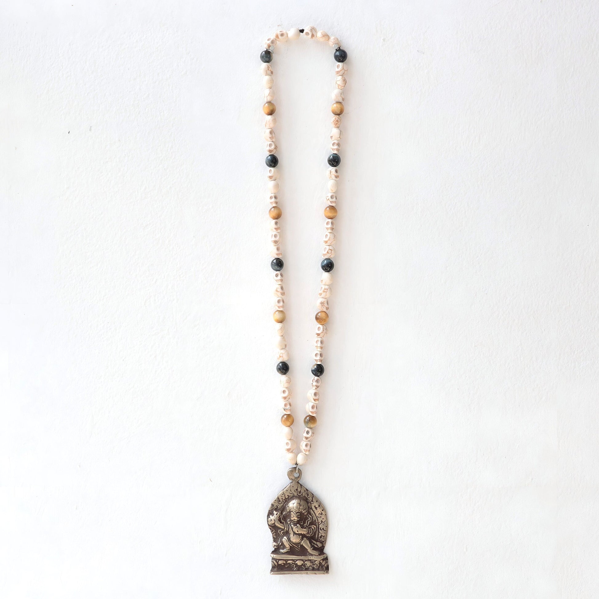 Vintage Bhairav Pendant Skull & Tiger Eye Mala