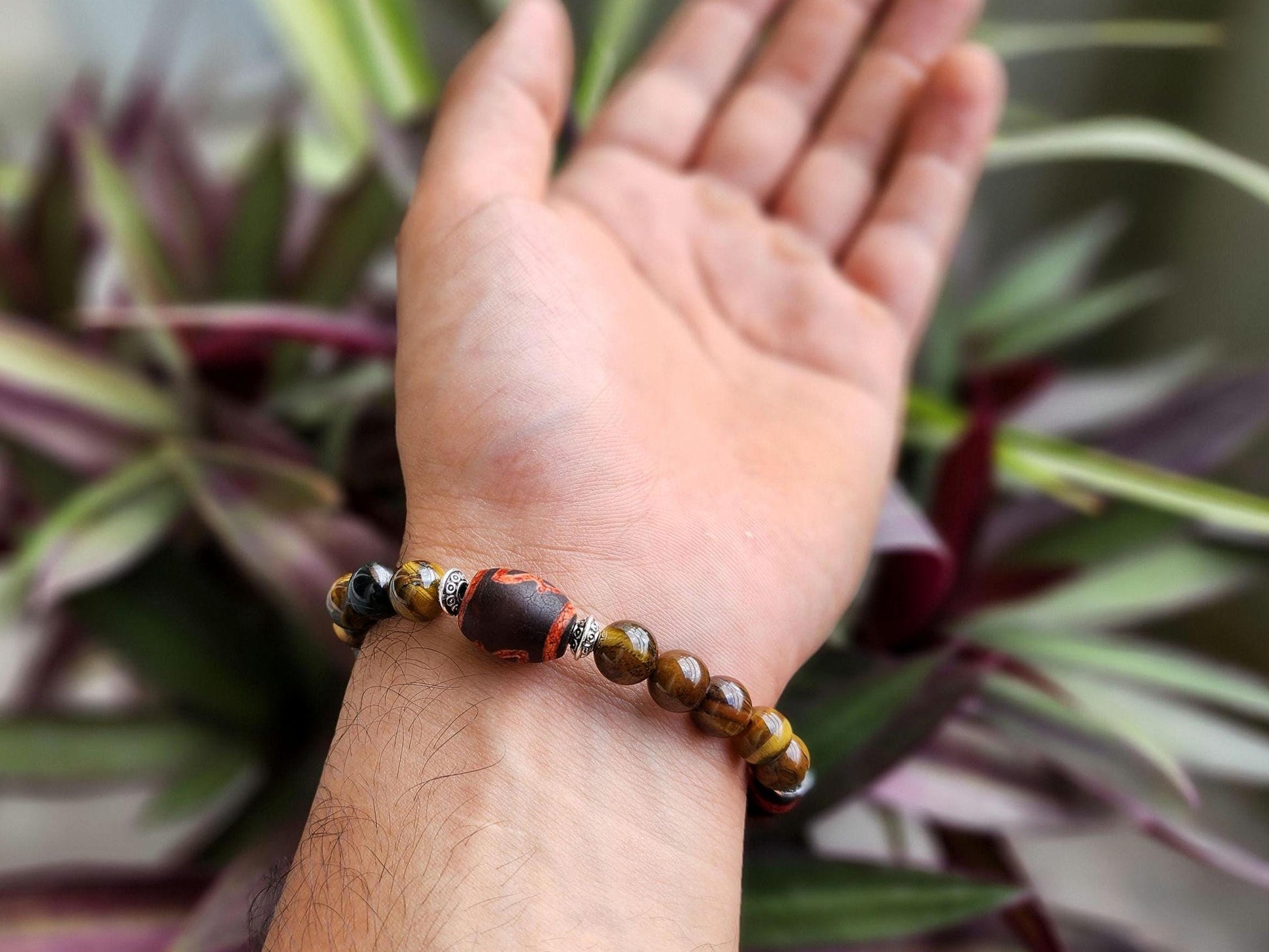 Dzi Beads And Tiger's Eye Stone Bracelet