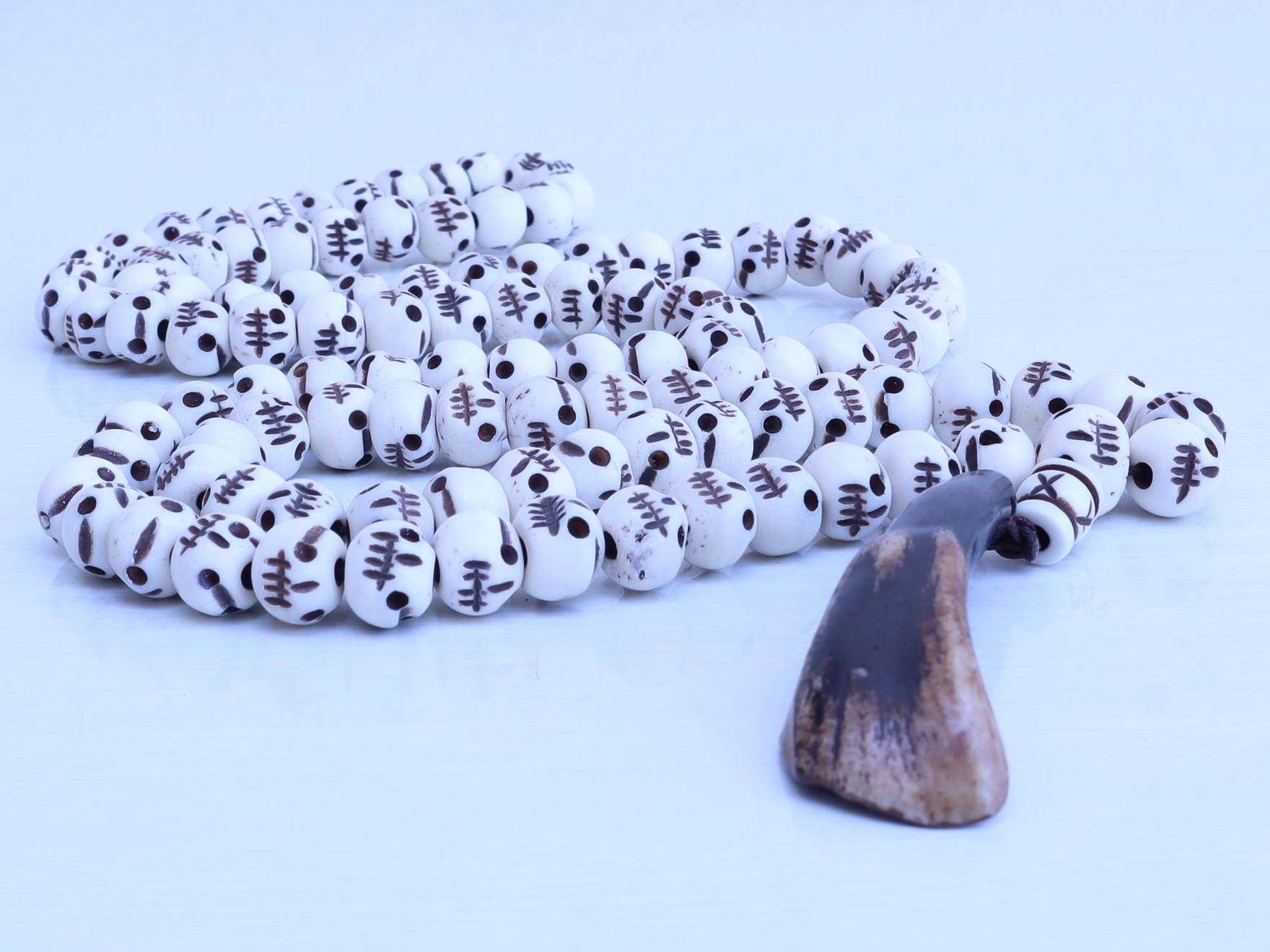 Tibetan Hand Carved Bone Skull Bead Mala