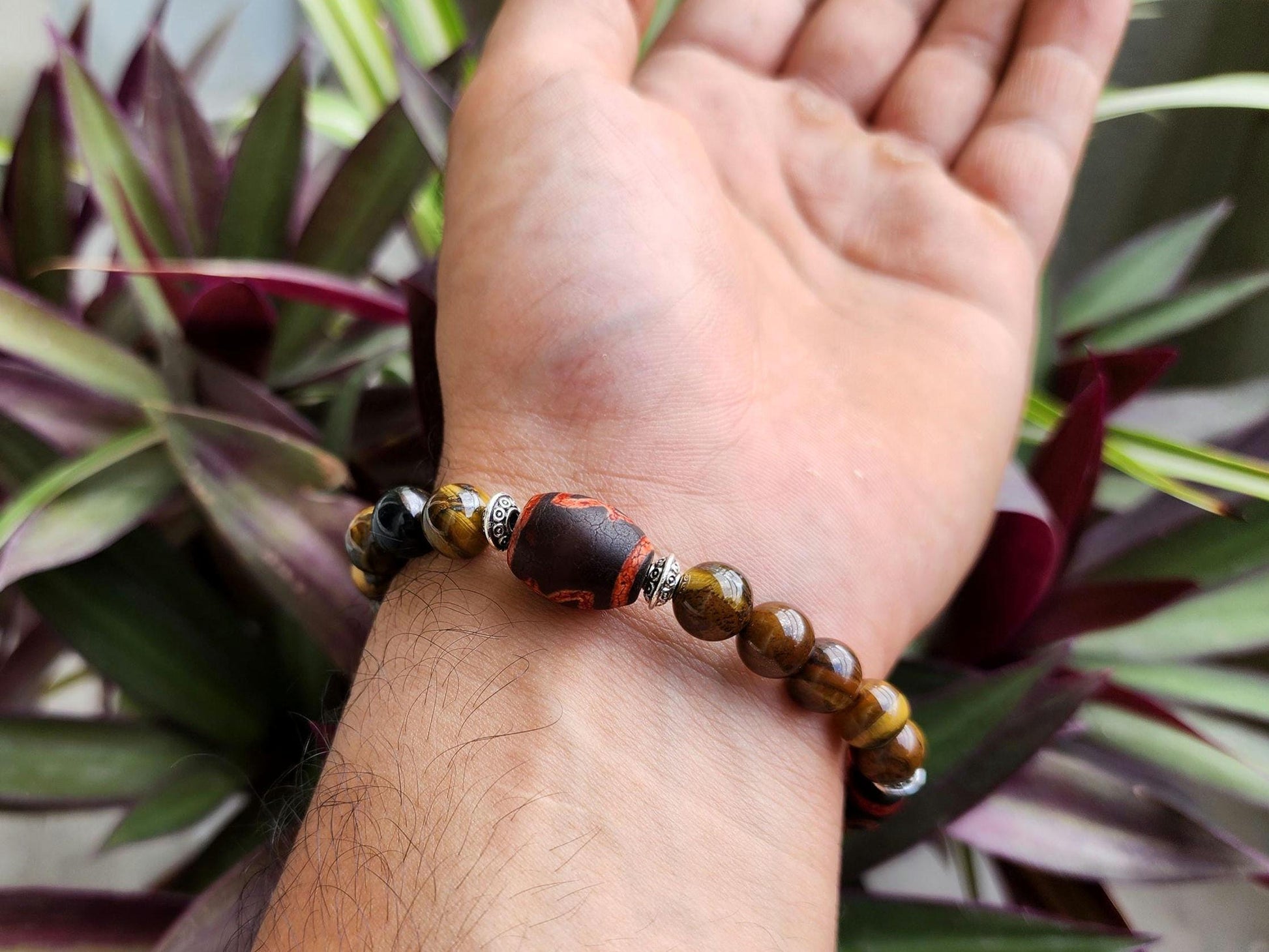 Dzi Beads And Tiger's Eye Stone Bracelet